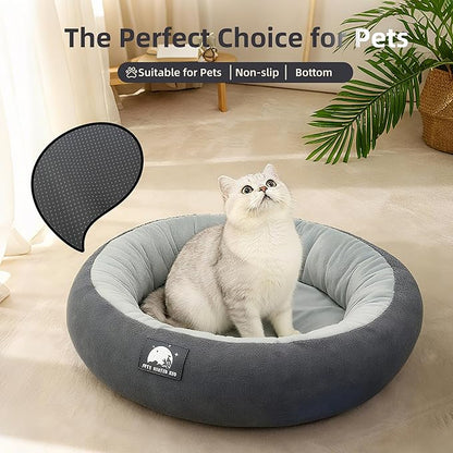 Heated Cat Bed for Small Cats, 19" Soft & Cozy Donut Pet Bed with Timer & Temp Adjustable Heating Pad for Indoor Kitten, Electric Warmer(A) (Black)