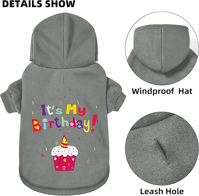 GreenJoy Dog Sweater Dog Hoodie Cold Weather Coat Hooded Sweatshirt for Puppies,Cats, Small Medium Large Dogs (Grey(It's My Birthday), X-Large)