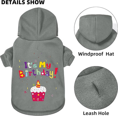 GreenJoy Dog Sweater Dog Hoodie Cold Weather Coat Hooded Sweatshirt for Puppies,Cats, Small Medium Large Dogs (Grey(It's My Birthday), Small)