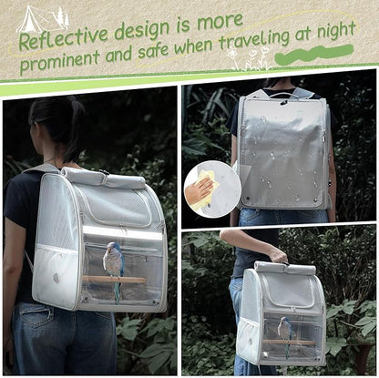 Sanmoncare Bird Backpack Carrier, Water Repellent Fabric Cockatiel Travel Bag with Stand, Lightweight and Portable Travel Cage for Parrot, Bird Travel Carrier