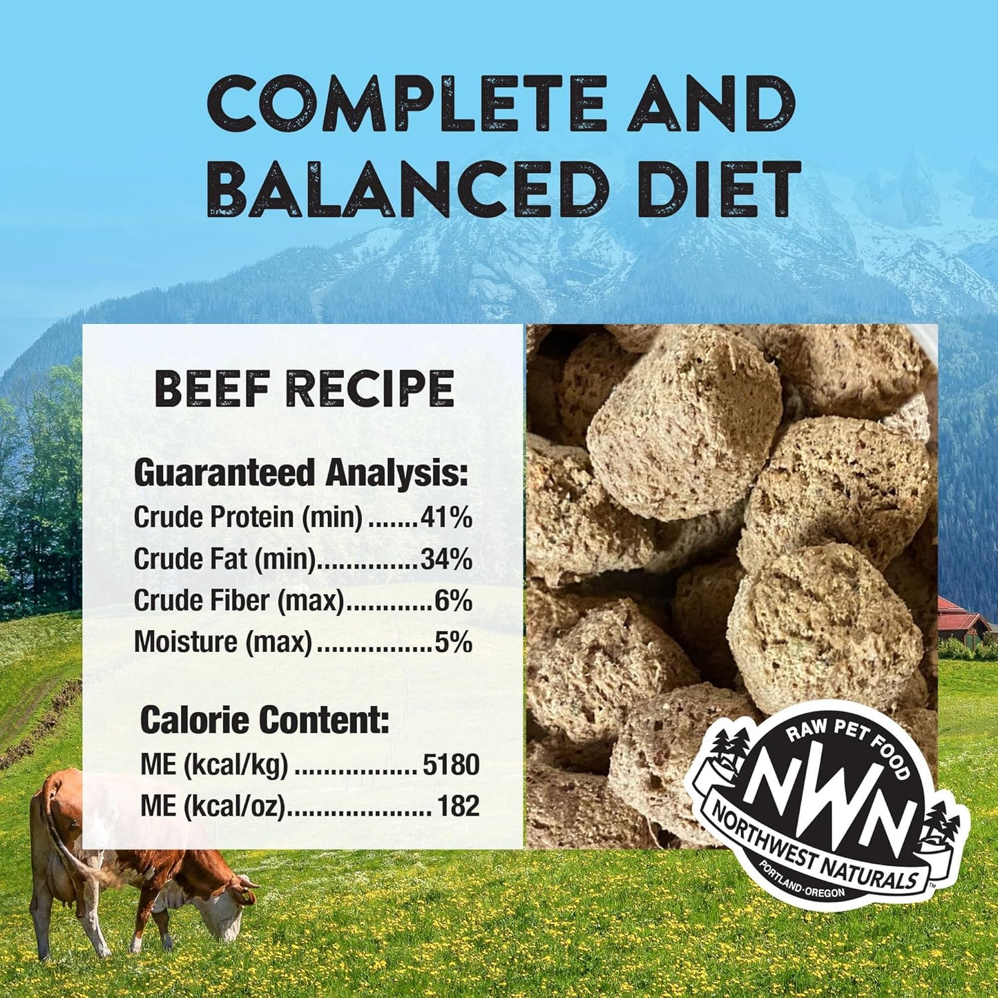 Northwest Naturals Freeze-Dried Beef Dog Food - Bite-Sized Pieces - Grain-Free, High-Protein, Raw Diet, Human-Grade, Limited Ingredients, All Natural, Nutrient-Dense, 12 Oz (Pack of 2)