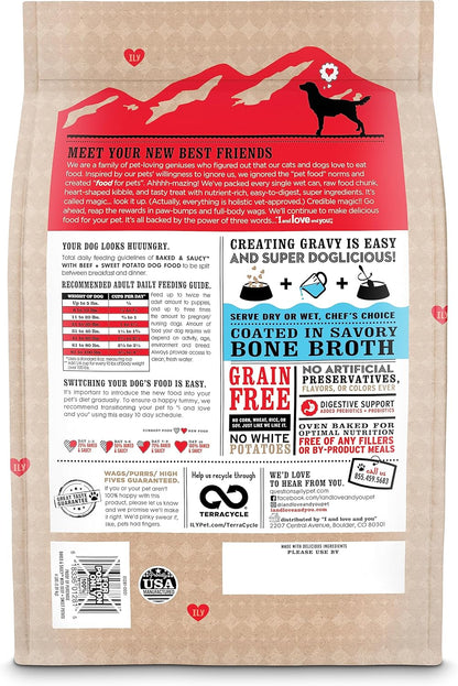 I and love and you Baked and Saucy Dry Dog Food - Beef + Sweet Potato - Prebiotic + Probiotic, Real Meat, Grain Free, No Fillers, 21lb Bag