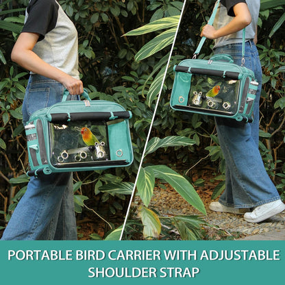 Sanmoncare Airline Approved Bird Carrier, Indestructible Stainless Steel Mesh Parrot Travel Cage, Cockatiels Travel Carrier Lightweight and Portable with Water Bottle and Bowl