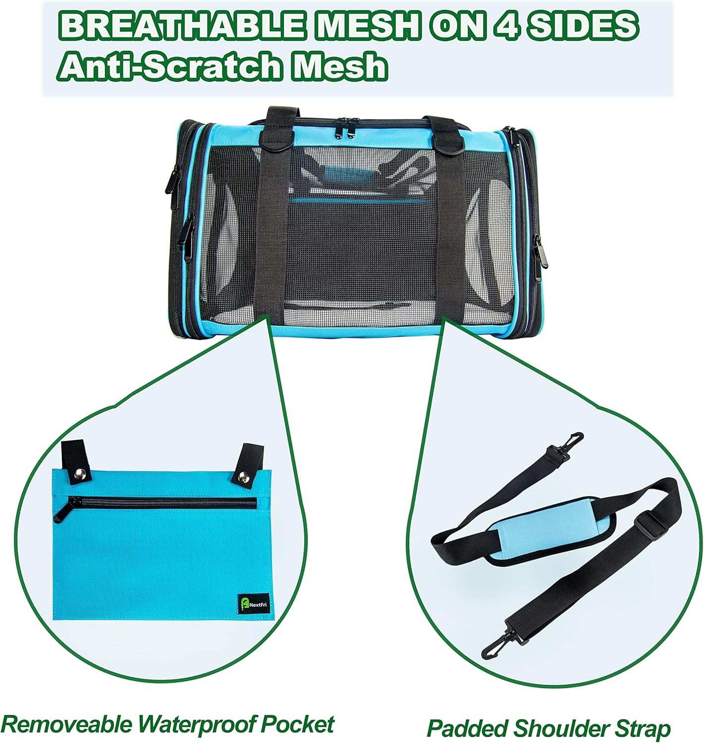 Soft-Sided Pet Carrier for Cats Small Dogs of 15 Lbs Medium Blue