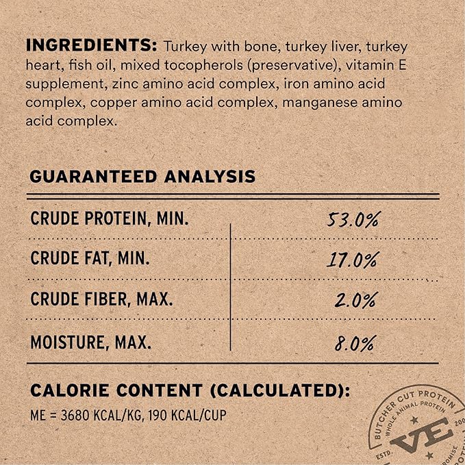 Vital Essentials Freeze-Dried Raw Turkey Meal or Mixer Cat Food Crunchy Nibs, 12 oz