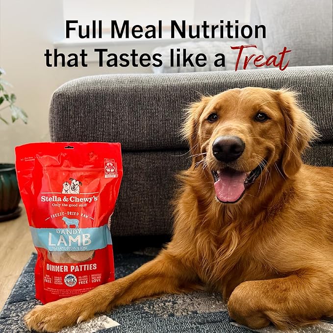 Stella & Chewy's Freeze-Dried Raw Dinner Patties - Dandy Lamb Recipe - High Protein Grain-Free Puppy & Dog Food - Perfect For Picky Eaters - 25 oz