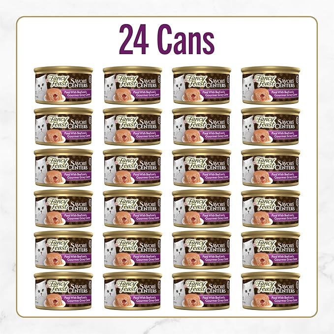 Purina Fancy Feast Savory Centers With Beef Wet Cat Food Pate with Gourmet Gravy Center - (Pack of 24) 3 oz. Cans