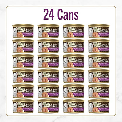 Purina Fancy Feast Savory Centers With Beef Wet Cat Food Pate with Gourmet Gravy Center - (Pack of 24) 3 oz. Cans