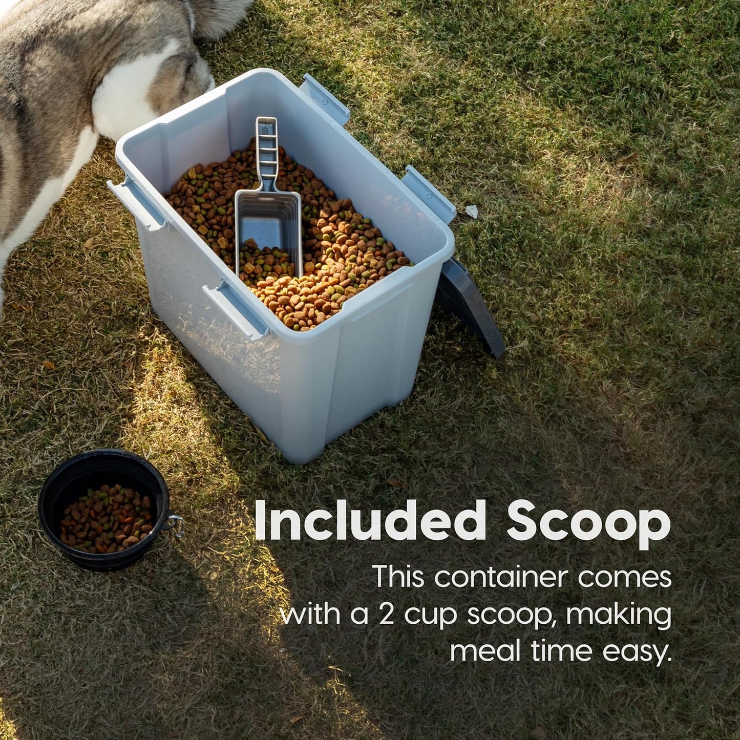 IRIS USA Stackable Dog Food Storage Container with 2 Cup Scoop, 4 Secure Latches, Fits up to 30 lbs, Pet Dry Food Bin, Gasket Seal Lid, BPA Free, Stackable, Easy Measure, Gray/Dark Gray