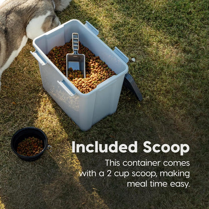 IRIS USA Stackable Dog Food Storage Container with 2 Cup Scoop, 4 Secure Latches, Fits up to 30 lbs, Pet Dry Food Bin, Gasket Seal Lid, BPA Free, Stackable, Easy Measure, Gray/Dark Gray