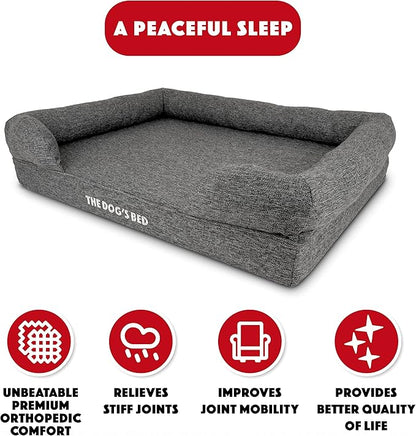 The Dog’s Bed, Large Grey Linen, Memory Foam, Pain Relief: Arthritis, Hip & Elbow Dysplasia, Post Surgery, Lameness, Supportive, Calming, Waterproof Washable Cover