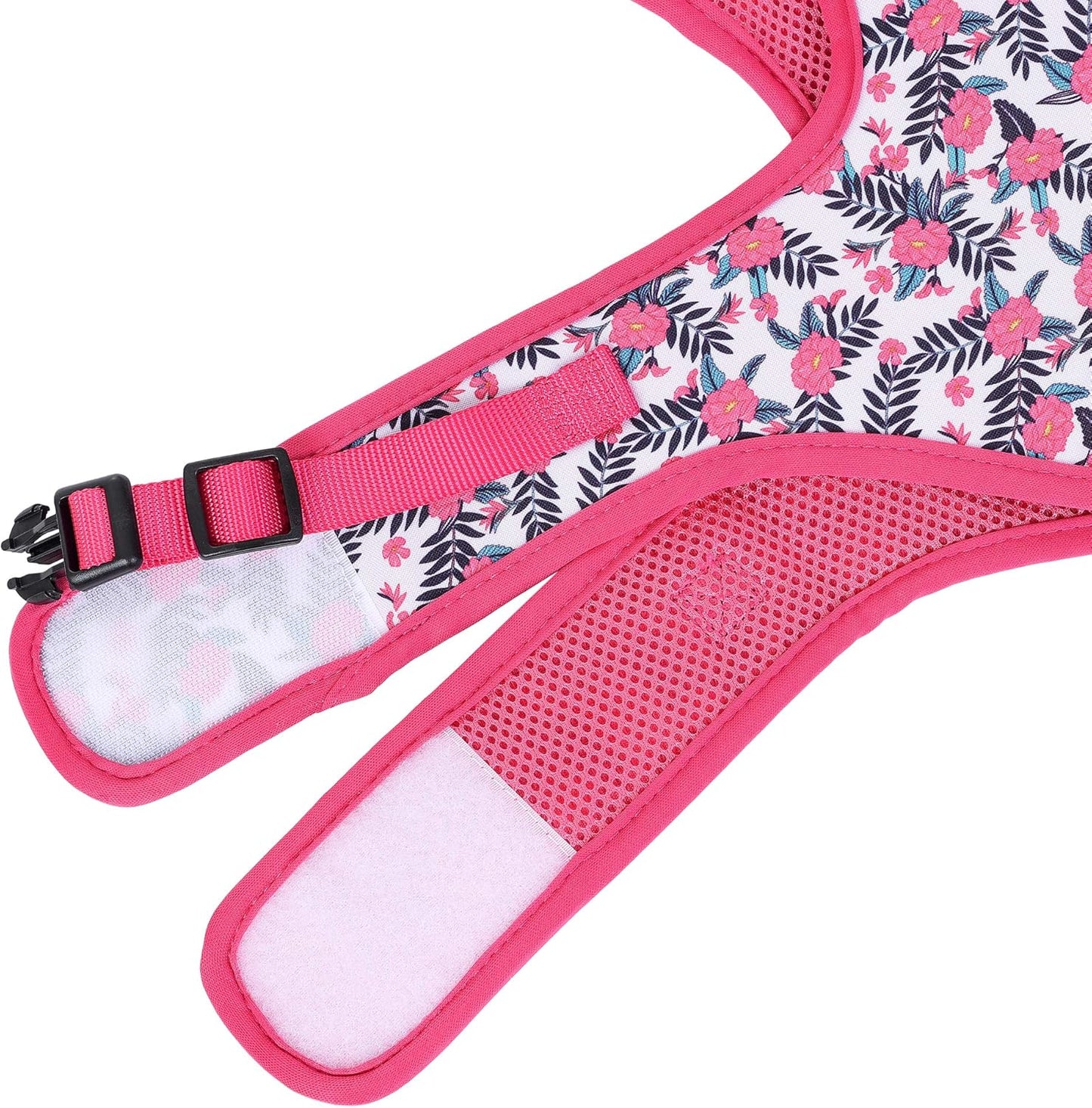 Mile High Life Dog Harness, Air Mesh Floral Vest Harness for 20 lbs Small Dogs & Cats, Easy Get on Adjustable Easy Closures Both Neck and Chest(Peony, M Chest 18"-20")