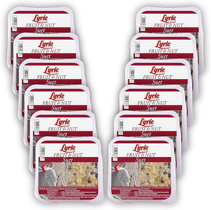 Lyric Fruit & Nut Wild Bird Seed Suet Cakes for Wild Birds, 12 oz. (12 Pack)