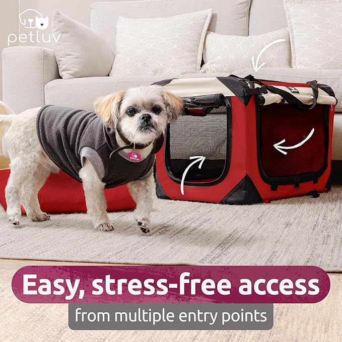 Medium Cat & Dog Carrier for Most Cats or Small Dogs, Soft-Sided, Collapsible with Locking Zippers, Portable Travel Bag with Soft Bed, Red
