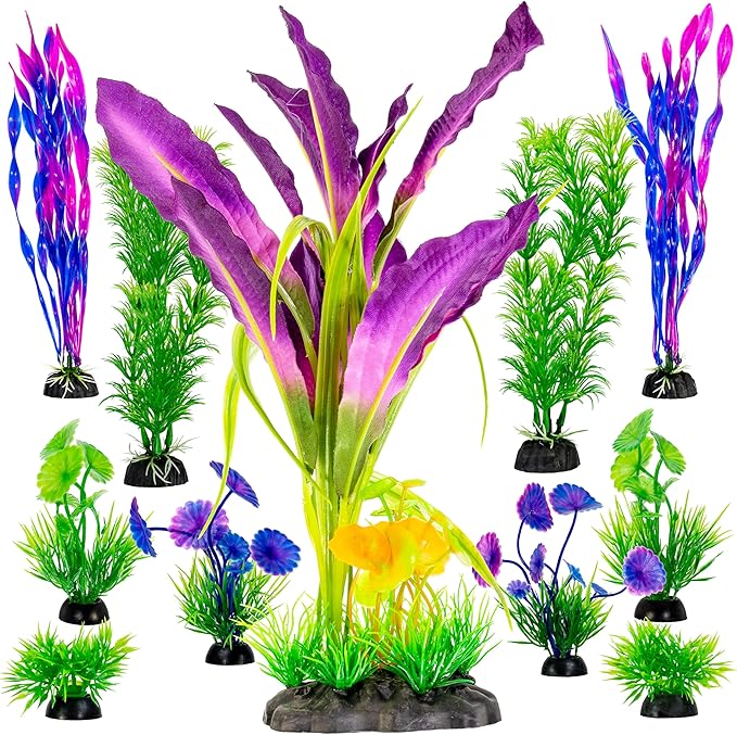 UNEAK quarium Plant Fish Tank Decorations Medium/Large Resin Plastic Artificial Plants Flower Ornament Beta Goldfish Decoration Ornaments Freshwater & Saltwater Décor (Mix)