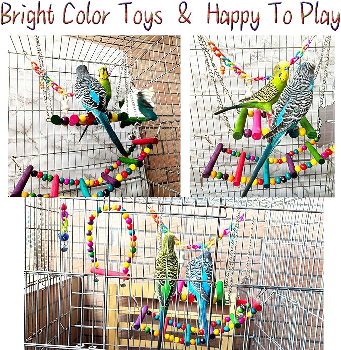 Bird Parakeet Cockatiel Toys, ESRISE Birds Cage Accessories Swing Climbing Ladders Wooden Perch Toy for Conures Finche Budgies Lovebird Parrot