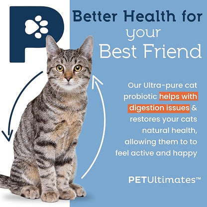 Pet Ultimates Probiotics for Cats – 20-Species Cat Probiotic Powder to Treat Diarrhea, Vomiting, Digestive Support & Cat Antibiotics Recovery – Cat Health Supplies (44 gr)