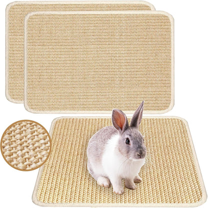Rabbit Scratching Pad, 16 x 12 Inch Natural Sisal Bunny Scratch Mat Scratcher Mats Claws and Teeth Care for Biting Sleeping Nesting Small Animal Bedding Chew Toys Bed Play Toy (Beige, 2Pcs)