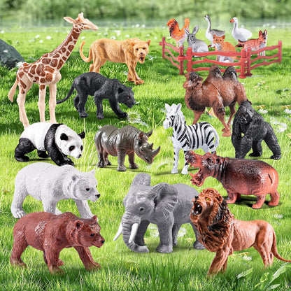Safari Animals Playset, 41Pcs Jungle Zoo Animal Toys for Toddlers 1-3/Kids 3-5 - Light-Up Sound Lion Basket, Non-Toxic Educational Figurines, Ideal Birthday for Boys & Girls