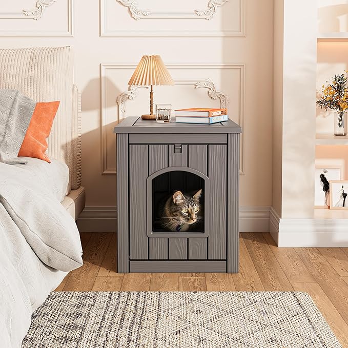 Outdoor Cat House Weatherproof, Feral Clawsable Cat Houses for Outdoor Indoor Cats Shelter, Insulated for Winter Outside, Durable Resin Material for Garden, Patio, Easy to Assemble, Grey