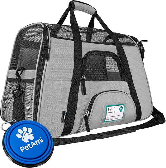 PetAmi Airline Approved Pet Carrier for Cat, Soft Sided Dog Carrier for Small Dogs, Cat Travel Supplies Accessories for Indoor Cats, Ventilated Pet Carrying Bag Medium Large Kitten Puppy, Large Gray