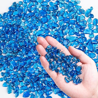 Colorful Glass Stones, 0.97 LB Fish Tank Gravel, Small Irregular Rainbow Aquarium Gravel for Aquarium Decorations and Turtle Tank , Sea Glass Beads Crystals for Fish Bowl, Vase Filler,Sea Blue