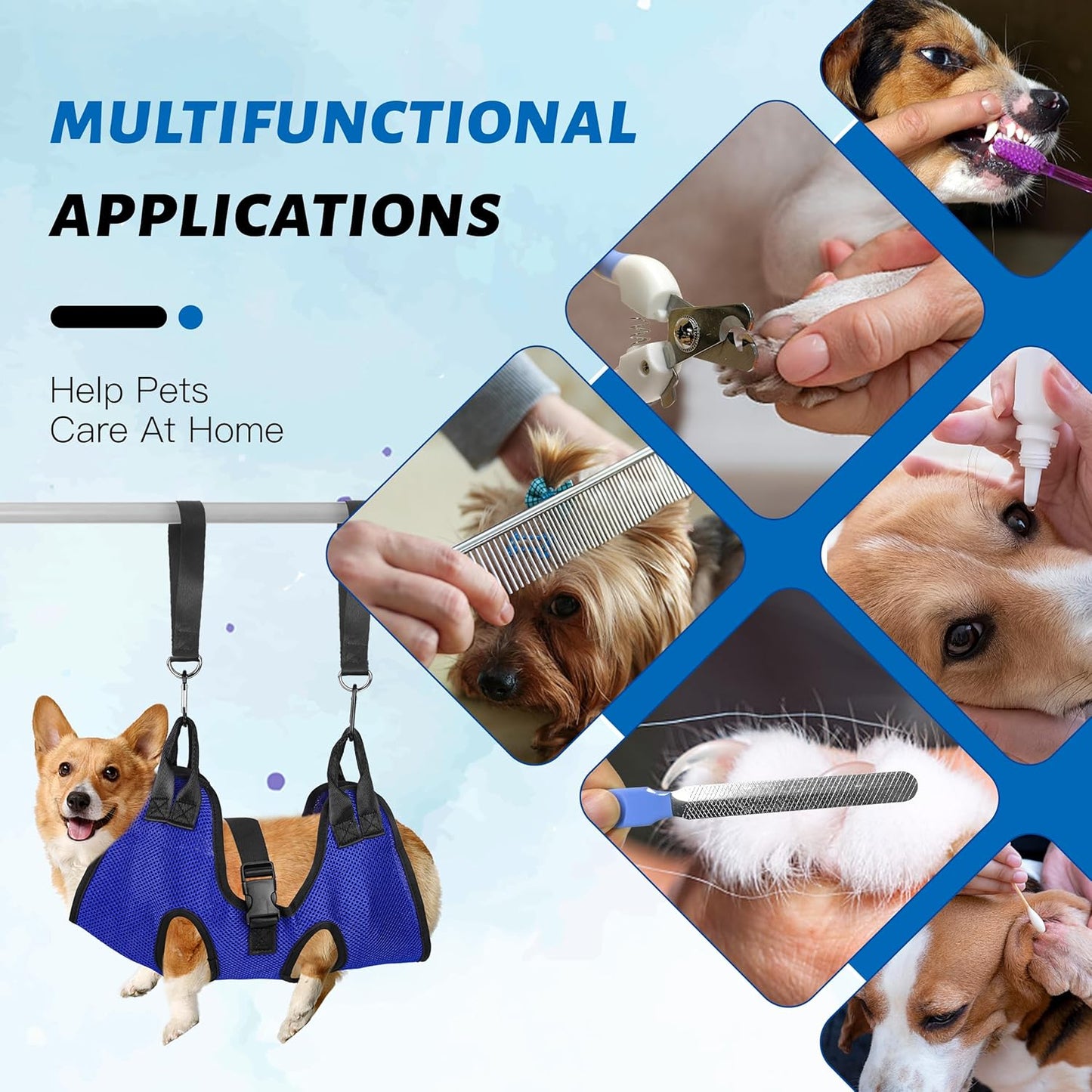 PatiencET Dog Grooming Hammock, Pet Grooming Hammock for Cats & Dogs, Dog Holder for Nail Trimming, Cat Sling for Nail Trimming with Nail Clippers/Trimmer, Nail File, Pet Comb(S)