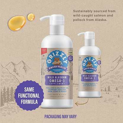 Grizzly Pet Products Omega Health Liquid Omega-3 Supplement for Dogs and Cats, 16 Ounce Bottle