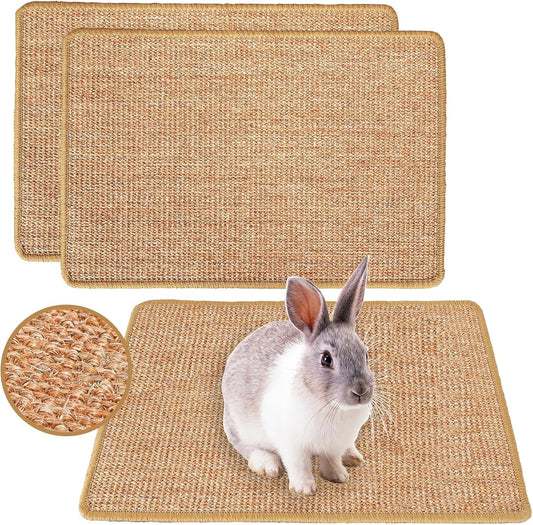 Rabbit Scratching Pad, 16 x 12 Inch Natural Sisal Bunny Scratch Mat Scratcher Mats Claws and Teeth Care for Biting Sleeping Nesting Small Animal Bedding Chew Toys Bed Play Toy (Brown, 2Pcs)