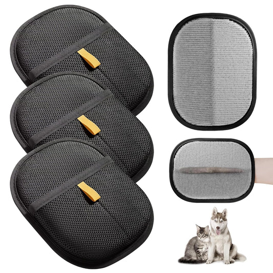 3 Pcs Electrostatic Pet Hair Removal Gloves with Bidirectional Bristle Design, Washable Reusable Cat Dog Hair Remover Grooming Glove Tool for Furniture, Bed Sheets,Car Seat (Black)