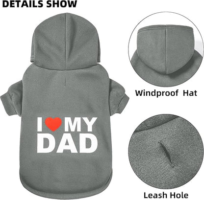GreenJoy Dog Sweater Dog Hoodie Cold Weather Dog Coat Hooded Sweatshirt for Puppies,Cats, Small Medium Large Dogs (Grey(I Love My Dad), X-Large)