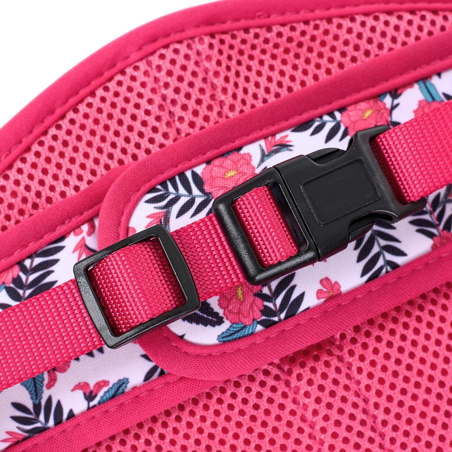 Mile High Life Dog Harness, Air Mesh Floral Vest Harness for 20 lbs Small Dogs & Cats, Easy Get on Adjustable Easy Closures Both Neck and Chest(Peony, M Chest 18"-20")