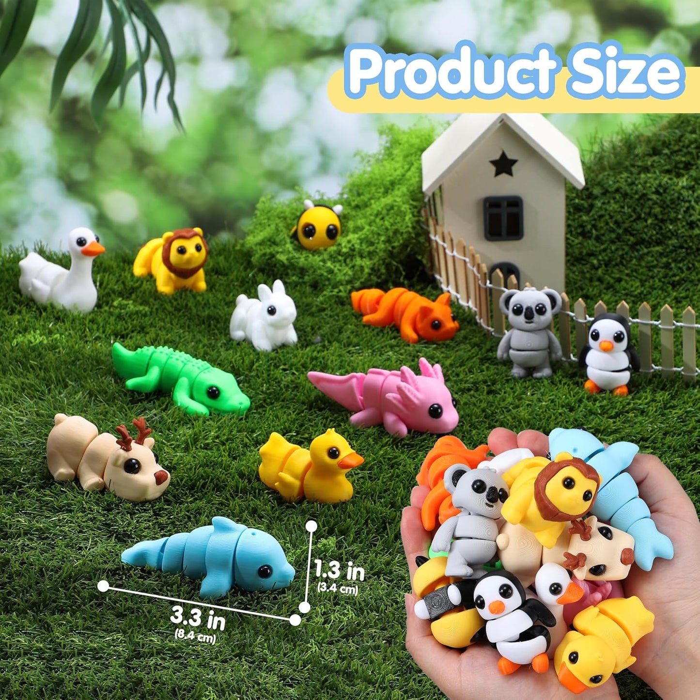 JOYIN 12 Pcs 3D Printed Animals Set, Mini Animals 3D Printed Toys - Cute Articulated Flexible Figurines Fidget Toys for Party Favors Birthday Gifts Desk Pets Office Home Decor
