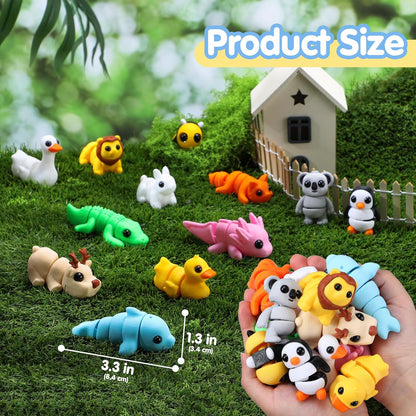 JOYIN 12 Pcs 3D Printed Animals Set, Mini Animals 3D Printed Toys - Cute Articulated Flexible Figurines Fidget Toys for Party Favors Birthday Gifts Desk Pets Office Home Decor