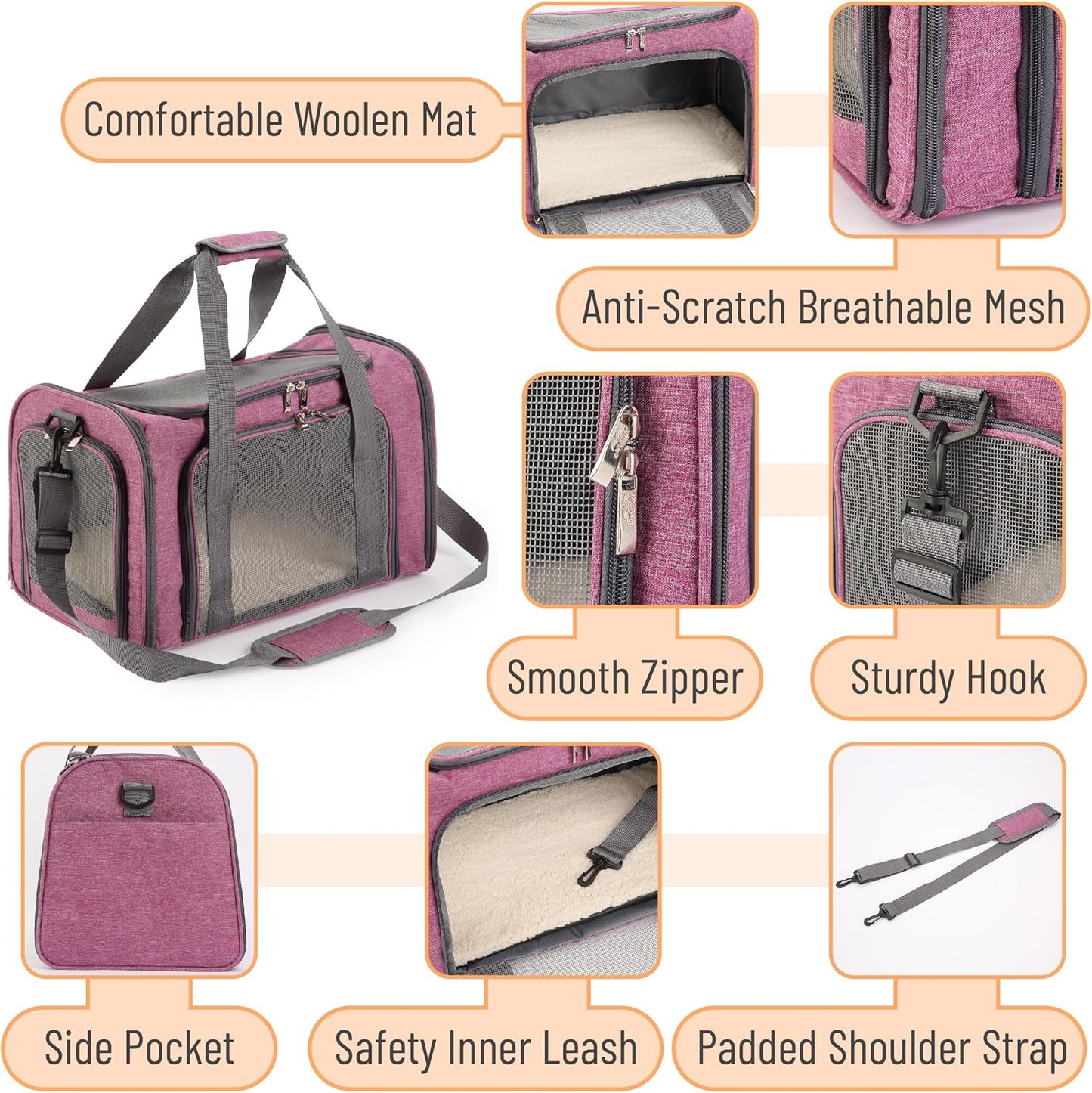 Mr. Pen- Pet Carrier, Pink, Soft-Sided Cat & Dog Carrier, Bag for Travel
