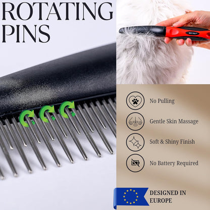 Poodle Comb with Rotating Teeth - 5-in-1 Dog Dematting Tool - Used for Small Size Breeds and Puppies - Cat Comb for Shedding and Deshedding