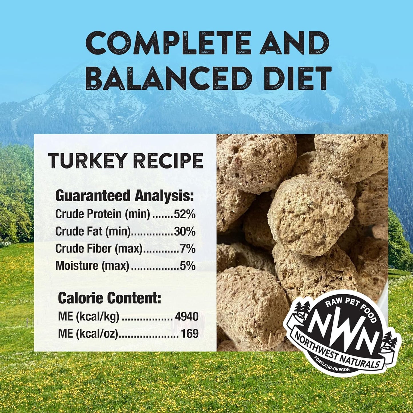 Northwest Naturals Freeze-Dried Turkey Dog Food - Bite-Sized Nuggets - Grain-Free, High-Protein, Raw Diet, Human-Grade, Limited Ingredients, All Natural, Healthy & Nutritious, Made in USA, 12 Oz