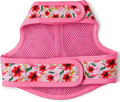 Mile High Life Dog Harness, Air Mesh Floral Vest Harness for 20 lbs Small Dogs & Cats, Easy Get on Adjustable Easy Closures Both Neck and Chest(Lily, XS Chest 14"-16")