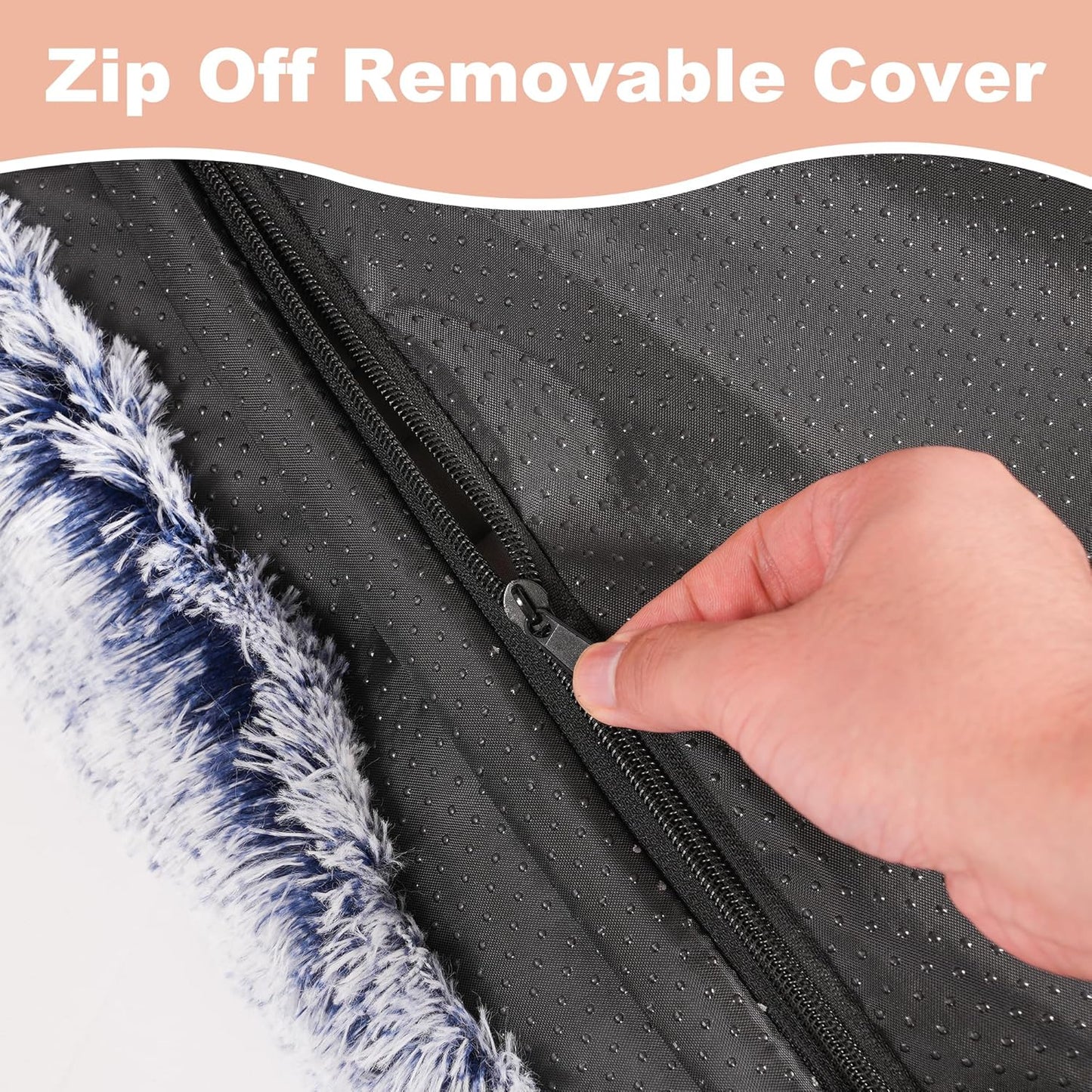 Bedfolks Plush Waterproof Dog Crate Bed, Removable Washable Cover, Faux Fur, 17"x12", Dark Blue