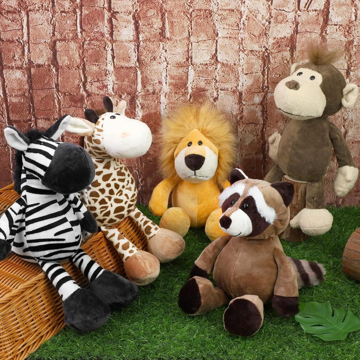 Elcoho 8 Pieces Safari Stuffed Animals Plush Jungle Animal Toys 9.8 Inch Zoo Stuffed Animals Set Cute Plush Toys for Animal Themed Parties Teacher Student Award