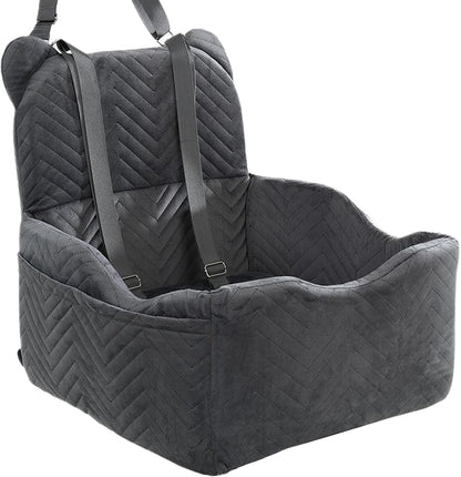 Dog Car Seat Booster with Waterproof Cover, Memory Foam, Small/Medium Dog Bed for Car Back Seat for Travel, 2 Safety Belt