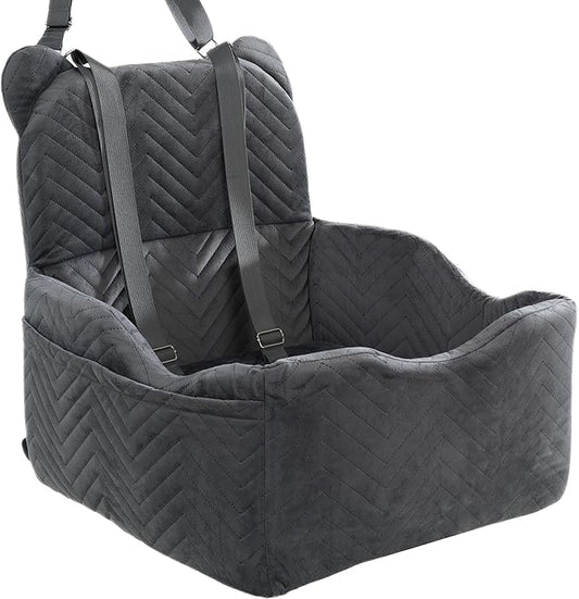 Dog Car Seat Booster with Waterproof Cover, Memory Foam, Small/Medium Dog Bed for Car Back Seat for Travel, 2 Safety Belt