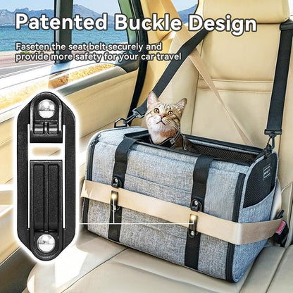 PETSFIT Cat Car Carrier for Small/Medium Cats Dogs, 18"x11"x11" Airline Approved Cat Carrier, with Patent Safety Buckles and Escape-Proof Zipper - Safeguarding Car Travel, Airplane, Vet, Outdoor