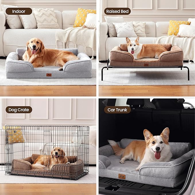 Orthopedic Dog Beds for Medium Size Dogs, Waterproof Egg-Crate Foam Pet Couch Bed with Soft Sides, Non-Slip Dog Sofa with Flannel Removable Washable Cover, 28" Supportive Pet Sofa, Light Grey