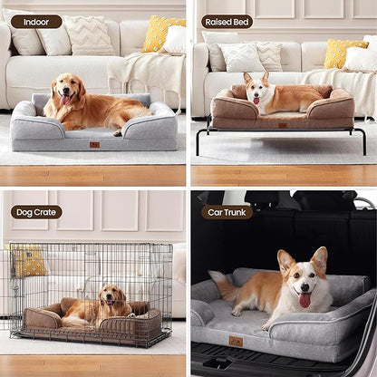 Orthopedic Dog Beds for Medium Size Dogs, Waterproof Egg-Crate Foam Pet Couch Bed with Soft Sides, Non-Slip Dog Sofa with Flannel Removable Washable Cover, 28" Supportive Pet Sofa, Light Grey