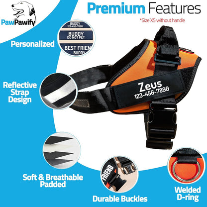 PawPawify Custom No Pull Dog Harness with Name and Phone Number, Heavy Duty Personalized Pet Vest to Prevent Tugging, Pulling, or Choking, Training and Walking (Orange, XS (Chest 14-17in))