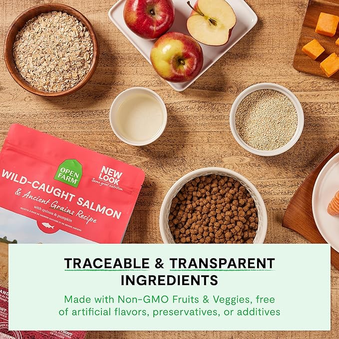 Open Farm, Ancient Grains Dry Dog Food, Protein-Rich & Nutrient Dense, 90% Animal Protein Mixed with Non-GMO Fruits, Veggies and Superfoods, Farmer's Table Pork Recipe, 11lb Bag