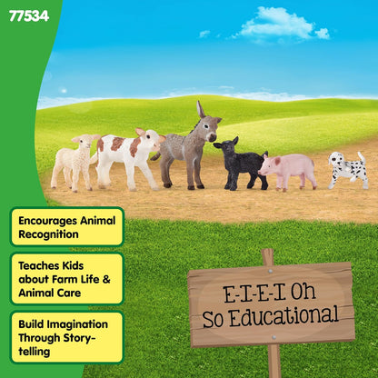 Schleich Farm World - 6 PC Baby Farm Animal Playset with Puppy, Lamb, Goat, Piglet, Calf and Donkey Toys - Realistic Barnyard Figurines - Fun Educational Figures for Kids and Toddlers Ages 3+