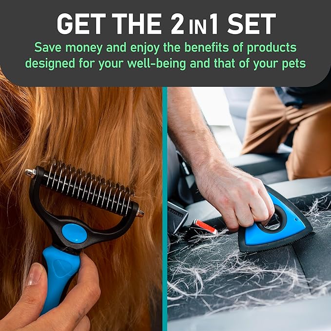 Maxpower Planet Pet Grooming Rake and Mini Pet Hair Remover Tool, Undercoat Rake for Dogs & Hair Remover for Car Carpet, Cat Fur Removal and Double-Sided Deshedding Dematting Tool for Dogs and Cats