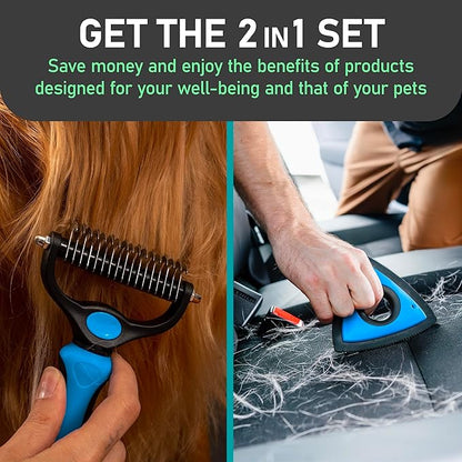 Maxpower Planet Pet Grooming Rake and Mini Pet Hair Remover Tool, Undercoat Rake for Dogs & Hair Remover for Car Carpet, Cat Fur Removal and Double-Sided Deshedding Dematting Tool for Dogs and Cats
